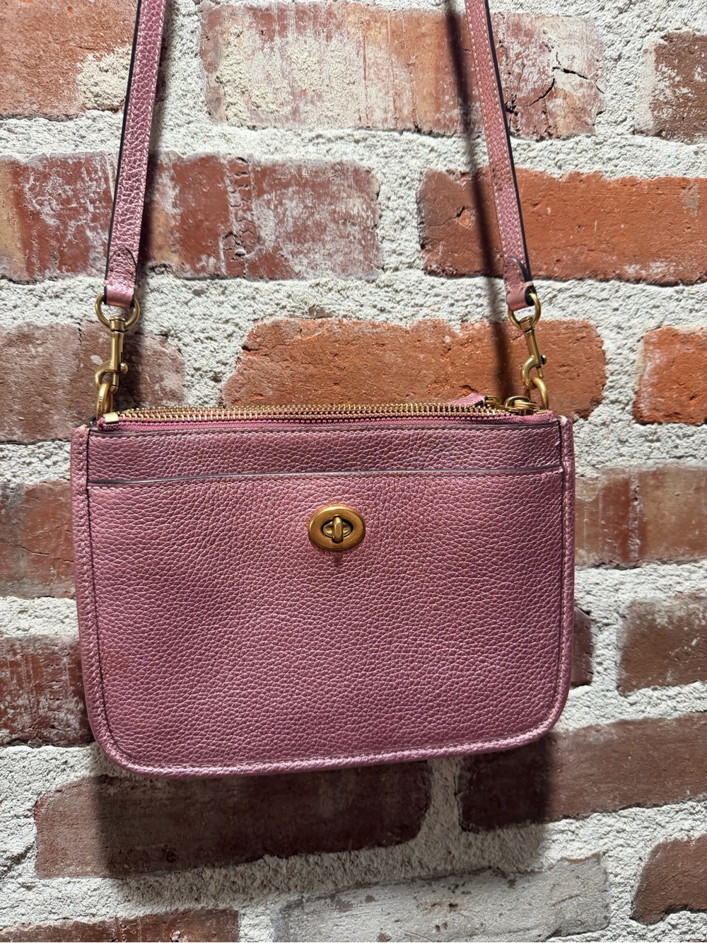 Coach Y2K Leather Crossbody Bag in Metallic Pink Classic Turnlock Closure